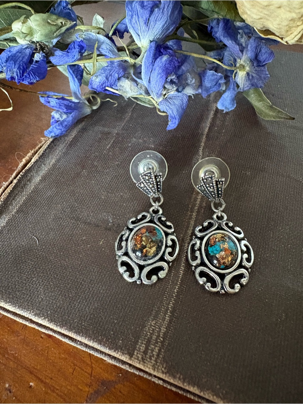 Turquoise & Gold Dangle Earrings - Women Jewelry